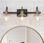 Lnc 22.5 In. 3-LIGHT Aged Brass And Black Vanity With Clear Glass Globes. Fixed Price $42.99.