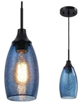 Viinew Mini Pendant Light 1-PACK Handblown Clear Dark Blue Seeded Glass.... Fixed Price $49.63.