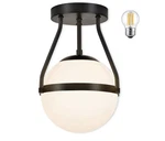 Bagood Mid Century Modern Globe Ceiling Light, 6" Milk Glass Shade, Matte Black. Fixed Price $49.99.