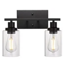 Melucee 2 Light Black Wall Sconce W/ Clear Glass Shade Vintage Look Industrial. Fixed Price $80.86.