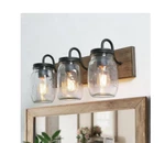 Lnc Farmhouse Bathroom Vanity 3-LIGHT Black & Brown W/ Mason Jar Glass. Fixed Price $88.00.