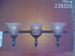 Nib Elegant 3-LITE Bathroom Vanity Light W/ Swirled Glass Antique Gold Finish. Fixed Price $89.99.