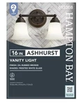 Hampton Bay Ashhurst 2-LIGHT Vanity Fixture Bronze, Frosted Glass. Fixed Price $25.00.