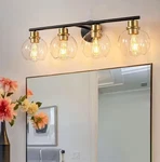 Deyidn 4-LIGHTS Matte Black And Gold Bathroom Vanity Clear Glass Shades. Fixed Price $52.99.