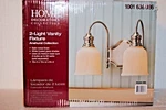 Home Decorators 2-LIGHT Satin Nickel Vanity W/frosted White Glass New. Fixed Price $39.99.