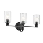 Kichler Gioe 3 Light Wall Mt Bath Arm, Black/clear Fluted - 55226BKFLU. Fixed Price $229.99.