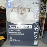 Hampton Bay Ashhurst 2-LIGHT Vanity Lighting Brushed Nickel Frosted White Glass. Fixed Price $24.99.
