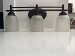 Quoizel 3-LIGHT Brown Wall Vanity Fixture White Frosted Glass Shades. Fixed Price $22.00.
