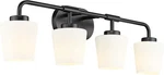 Matte Black 4-LIGHT Bathroom Vanity Fixture With Milk White Glass Shades. Fixed Price $183.99.