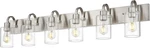 Industrial 6-LIGHT Bathroom Wall Light, Brushed Nickel With Clear Glass. Fixed Price $243.99.