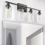 Yansun 32" 4-LIGHT Vanity Matte Black Clear Glass Bathroom Fixture New. Fixed Price $44.00.