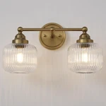 Vintage 2-LIGHTS Clear Ribbed Glass Wall Sconce Lighting Brass Finished, Doub.... Fixed Price $181.79.