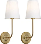 Vintage Industrial Wall Sconces Set Of 2 With White Fabric Shade And Brass Finis. Fixed Price $132.99.