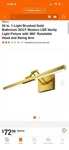 Merra 24 In. 1-LIGHT Brushed Gold Led Vanity Fixture W/ Rotatable Head & Arm. Fixed Price $36.79.