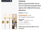 Niorsun Battery Operated Wall Sconces ,gold Rechargeable Set Of Two W/remote. Fixed Price $31.99.
