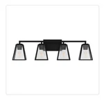 Home Decorators Mackenzie Place 4-LIGHT Matte Black Vanity W/ Clear Glass. Fixed Price $53.20.