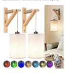 Hifctrn Set Of 2 Battery Wall Sconce, Remote Color-changing Led, Wood. Fixed Price $45.45.