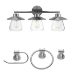 Globe Electric Nate 3-LIGHT Brushed Steel Vanity & Bathroom Accessories. Fixed Price $34.99.