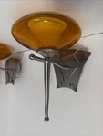 2 Hampton Bay Sconce Amber Modern Lights Wall Glass Silver Unique Mcm Hallway. Fixed Price $234.99.