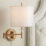 Kohle Modern Swing Arm Wall Lamp Cord Cover Brass Plug-in Fixture White Shade. Fixed Price $149.99.