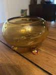 Viking Art Glass Amber Gold Round Dish Bowl Candle Flower Light Tri Footed. Fixed Price $19.99.
