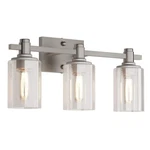 Jusheng 17 In. 3-LIGHT Nickel Bathroom Vanity W/ Clear Glass Shades. Fixed Price $49.95.