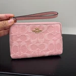 Coach Corner Zip Wristlet Signature Denim CDF27 Gold/light Pink. Fixed Price $70.00.