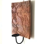 World Market Carved Wood Peacock Wall Sconce Natural Holds 3IN Candle 12.5X17IN. Fixed Price $36.97.