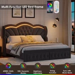 Cama King Con Led Cajones Marco Tapizado / Bed Frame Drawers Gray Hd. Fixed Price $444.88.