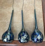 Vtg Handblown Murano Style Murrine Art Glass Pendant Lights Cobalt Green Set 3. Fixed Price $550.00.