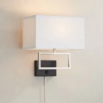 Trixie Modern Wall Lamp Brushed Nickel Black Plug-in 12" Fixture Fabric Shade. Fixed Price $99.95.