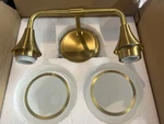 Hahzt Brushed Gold Fixture 2-LIGHT Vanity Milky White Frosted Glass. Fixed Price $45.00.