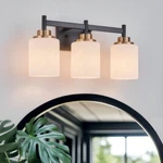 18-INCH Bathroom Vanity Light, 3-LIGHT Black Gold Wall Sconce With White Glas.... Fixed Price $52.69.