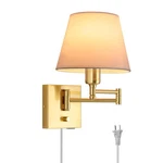 Affsure Bedside Wall Mount Light With Dimmable Switch, Swing Arm Fabric Gold. Fixed Price $78.29.