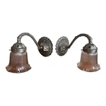 Antique Art Nouveau Silver Metal Wall Sconces Glass Beaded Shades Home Decor. Fixed Price $148.00.