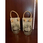 Stonebriar Collection Rustic Wood Mason Jar Wall Sconces Farmhouse Set Of 2. Fixed Price $10.00.