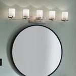 Kichler Hendrik 43 In. 5-LIGHT Brushed Nickel Vanity W/ Etched Glass Shade. Fixed Price $149.95.