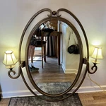 Vintage Kalco Santa Barbara 2 Lighted Oval Mirror Country Iron Wall Sconce. Fixed Price $679.45.