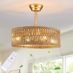 20 Inch Gold Semi Flush Mount Rattan Ceiling Fan Light Fixture, Drum Shade Wi.... Fixed Price $192.63.