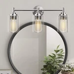 Ouvr Vanity Fixtures, 3-LIGHTS Bathroom With Clear Glass Shade Brush. Fixed Price $39.99.
