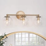Modern Globe Vanity Naomi 3-LIGHT Brass Gold Round Powder Room Wall Sconce. Fixed Price $88.94.