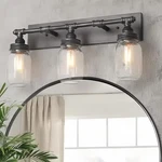 Industrial 3 Mason Jar Vanity Light 24'' Antique-silver Bathroom Fixture. Fixed Price $187.99.