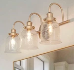 Uolfin Modern Bell Gold Vanity 3-LIGHTS W/ Seeded Glass Shades. Fixed Price $188.19.