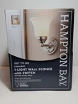 Hampton Bay Ashhurst Brushed Nickel 1 - Light Wall Sconces With Switch. Fixed Price $25.99.