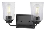Evangeline 13-5/8 In. 2-LIGHT Matte Black Vanity With Seeded Glass Shades. Fixed Price $25.00.