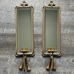 Vintage Mcm Hollywood Regency Gold Tone Mirror Wall Sconce Candle Holders Pair. Fixed Price $58.95.