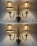 Restored Pair Antique Vtg Wall Sconces Brass Colonial Victorian Arts Crafts Deco. Fixed Price $499.99.
