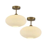 Ribbed Flush Mount Ceiling Light Set Of 2 Large Milk Glass Mid .... Fixed Price $171.38.