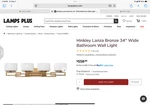 Hinkley Lighting 5104 Lanza 34"WIDE Bathroom Vanity - Bronze. Fixed Price $200.00.