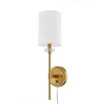 Home Decorators Dawson 1-LIGHT Aged Brass Wall Sconce With White Fabric Shade. Fixed Price $21.80.